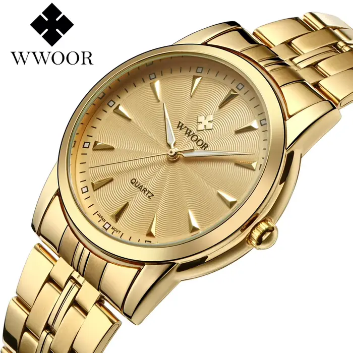 WWOOR 2025 hommes montre haut de gamme de luxe mode or acier inoxydable décontracté Quartz Simple ét