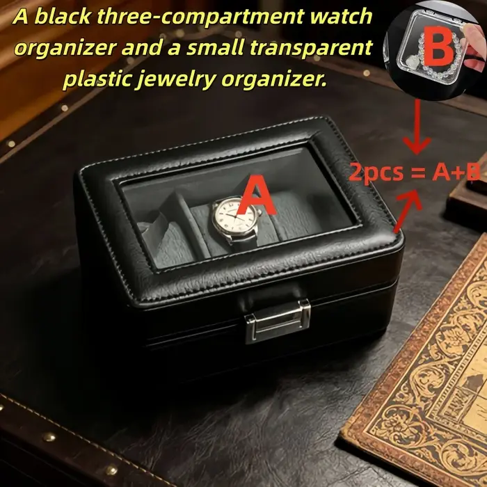Boîte à montres de luxe en cuir à 3 emplacements avec serrure