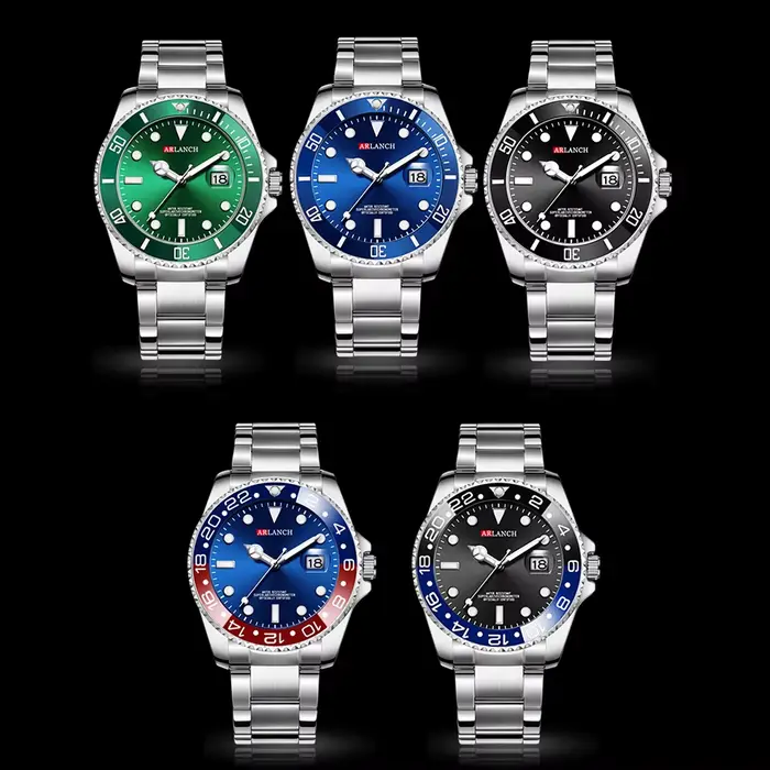 Montre en acier inoxydable ARLANCH avec mouvement Quartz, résistance à l'eau, chronographe, calendrier complet et design sport décontracté pour homme