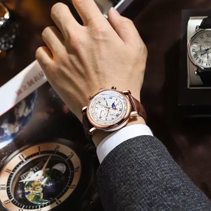 Chenxi 976 cuir chronographe Date hommes Phase de la lune chronométrage affaires lumineux montre à Quartz Relojes para hombres