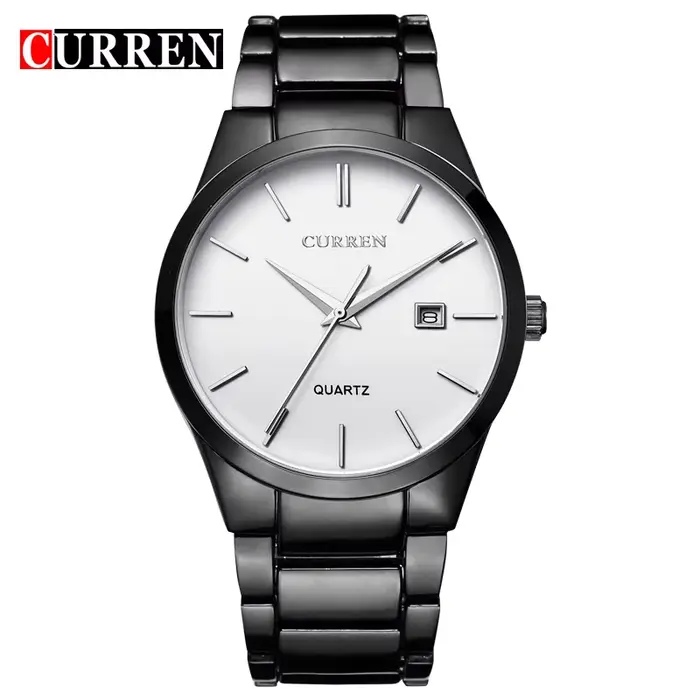 Noir Curren Top marque affaires hommes mâle montre de luxe décontracté entièrement en acier calendrier montres à quartz