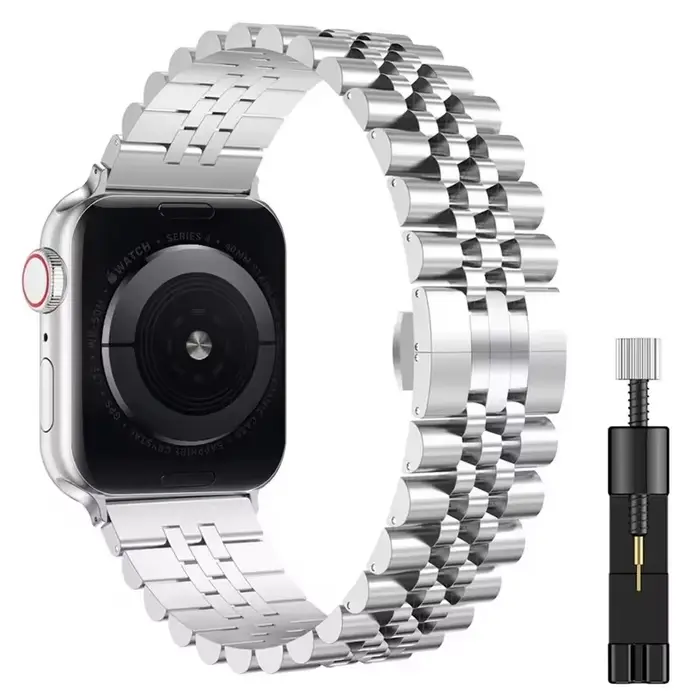 Bracelet en acier inoxydable pour Apple Watch unisexe avec fermoir papillon pour femmes et hommes pour occasions spéciales