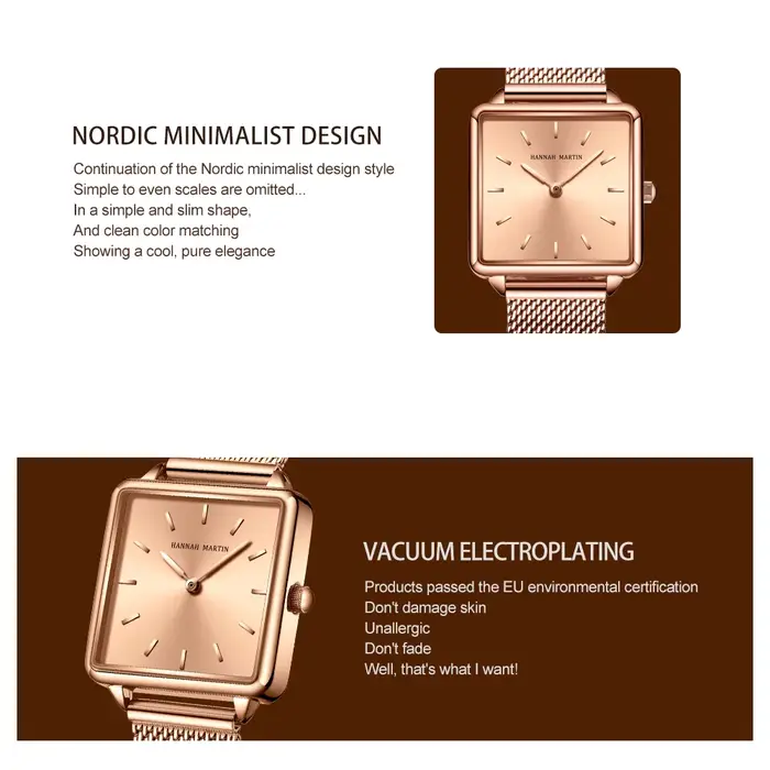 Hannah Martin marque Design Simple femmes Bracelet montre mode décontracté en cuir en acier inoxydable maille bande Quartz montres cadeau