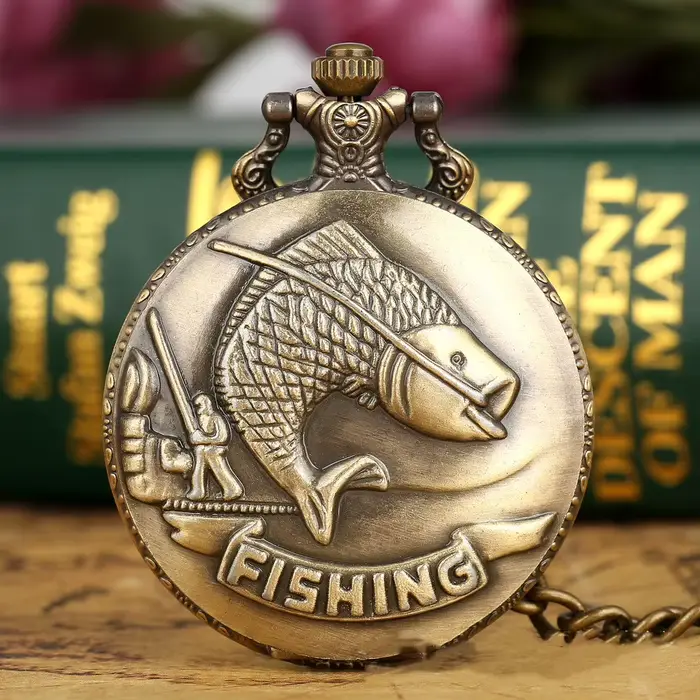 Meilleurs cadeaux montre de poche à Quartz en or de luxe Design poissons collier pendentif