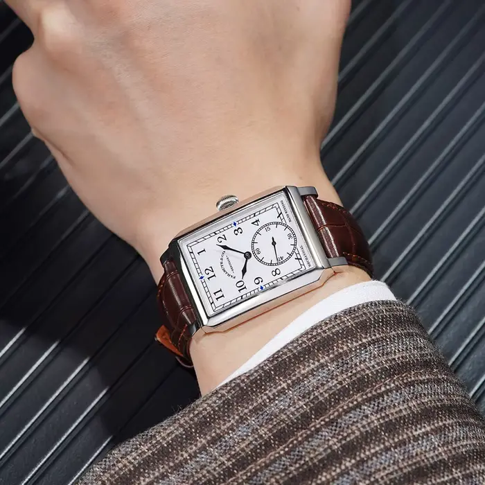 Montre rétro FARASUTE en acier inoxydable avec mouvement mécanique personnalisé, bracelet en cuir, résistante à l'eau pour homme, occasions spéciales et décontractée