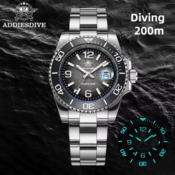 ADDIESDIVE 48mm montre de plongée mode dégradé couleur lunette rotative montres à Quartz lumineux 20