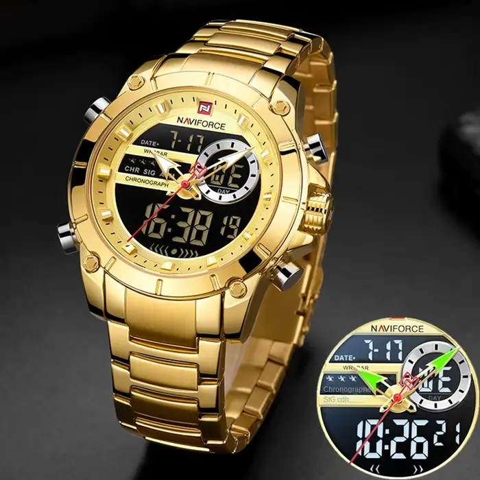 Montre-bracelet NAVIFORCE 9163 Quartz Résistante à l'Eau pour Hommes Occasions Spéciales Affaires Sport Chronographe Double Affichage