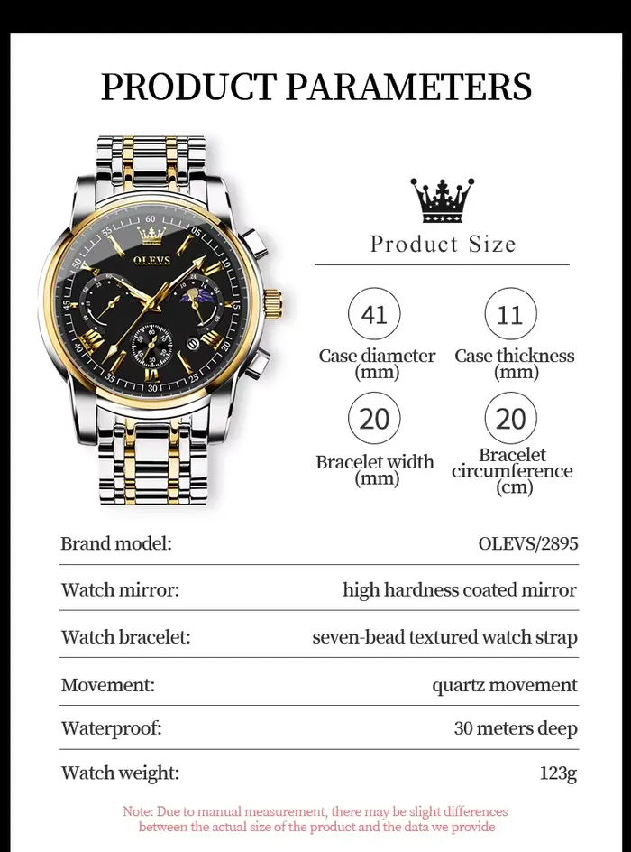 Montre-bracelet classique multifonctionnelle pour homme