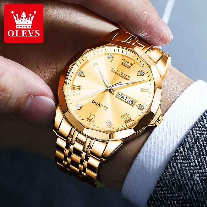 OLEVS montres pour hommes or Original montre-bracelet à Quartz étanche montre lumineuse pour homme losange miroir Date semaine robe de luxe