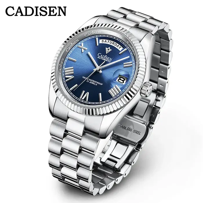 Montre mécanique Cadisen pour hommes avec cadran en météorite, automatique, résistante à l'eau, parfait pour affaires et plongée