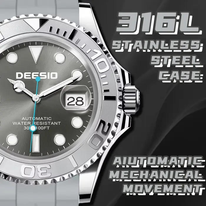 Deesio montre mécanique automatique hommes de luxe en acier inoxydable calendrier montre-bracelet étanche