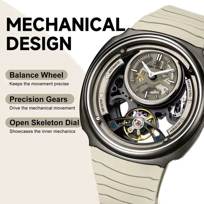 Montre automatique pour homme de haute qualité DANIEL GORMAN avec bracelet en silicone sport élégant