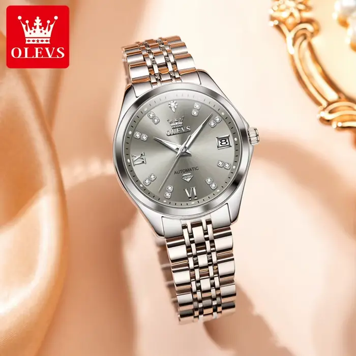 Montre mécanique automatique en acier inoxydable pour femme