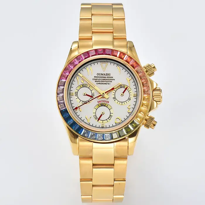 39.3mm vk63 montres montre de luxe hommes chronographe arabie montre arc-en-ciel lunette montre homm