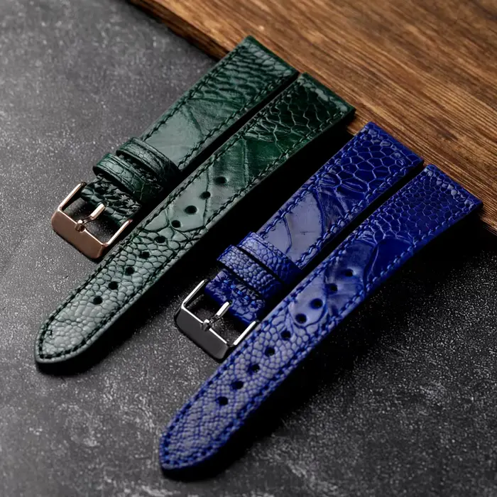 Bracelet en cuir de pied d'autruche fait main style vintage pour homme ou femme occasion spéciale bleu vert noir rouge