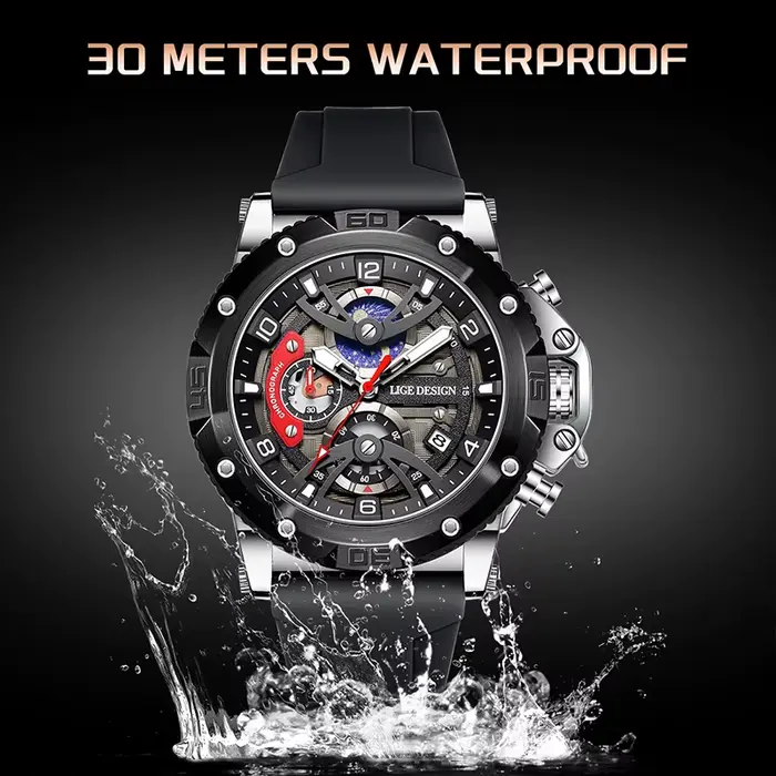 LIGE 2025 nouvelles montres pour hommes mode sport date chronographe montre à quartz bracelet en silicone étanche