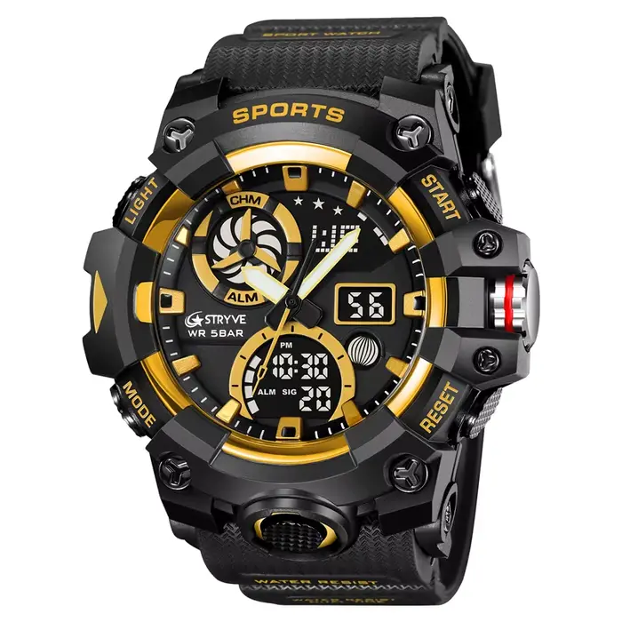 Montres sportives pour hommes STRYVE 2026 à double fuseau horaire, montre numérique étanche 50 m pou