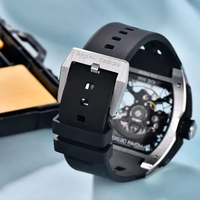 Montre-bracelet mécanique automatique pour homme en acier inoxydable saphir avec bracelet en caoutchouc pour occasions décontractées et élégantes