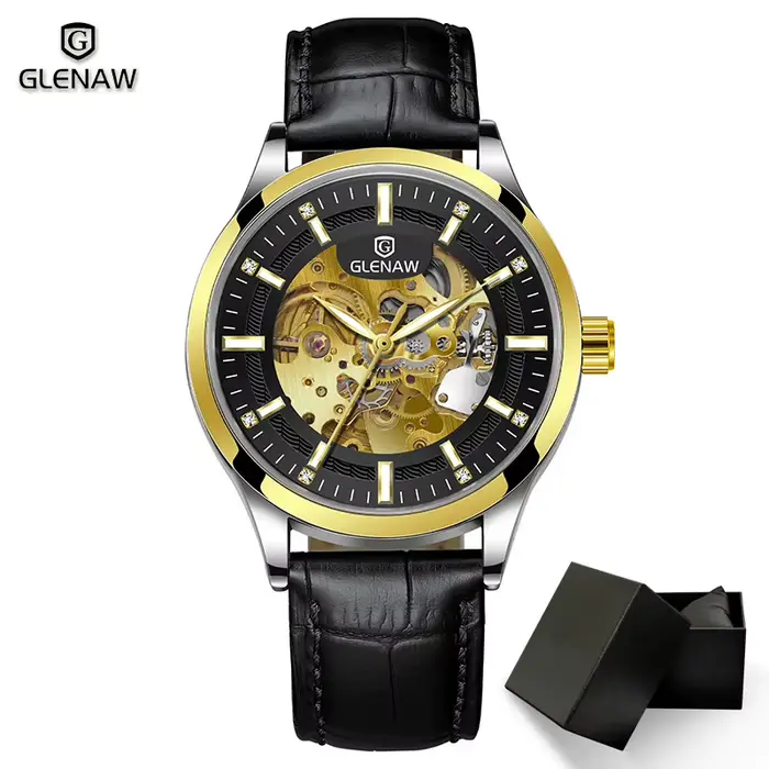 GLENAW – montre de luxe pour hommes d'affaires, montre mécanique automatique squelette, bracelet en 