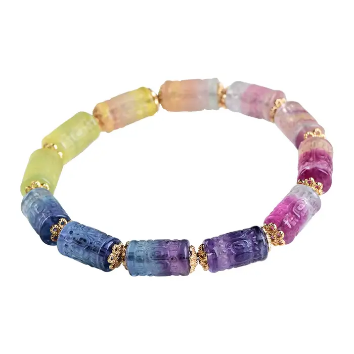 Bracelet en perles de cristal de fluorite arc-en-ciel naturelle