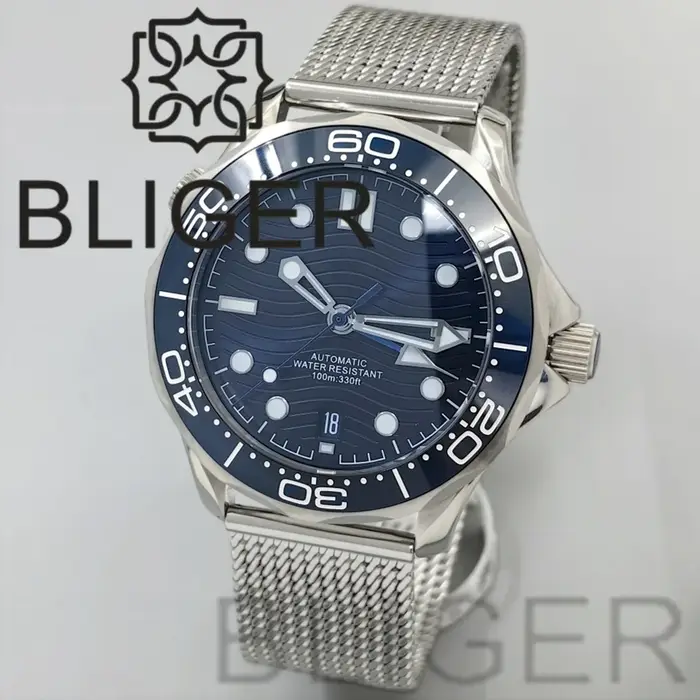 Montre BLIGER 41MM Plongeur Automatique Acier Inoxydable Lunette Céramique Bleu Cadran Occasions Spéciales Aventuriers