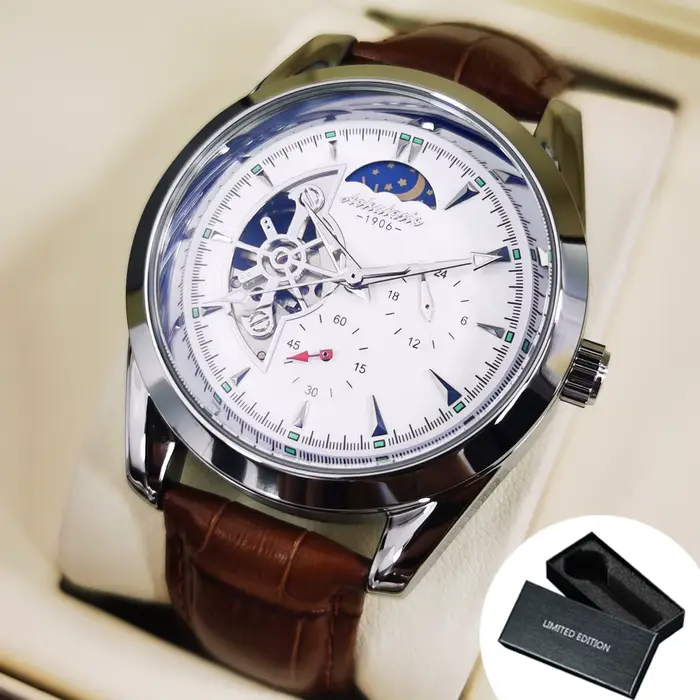 AOKULASIC-Montre Mécanique existent Tourbillon pour Homme, Mains Shoes, Bracelet en Cuir, Modules de