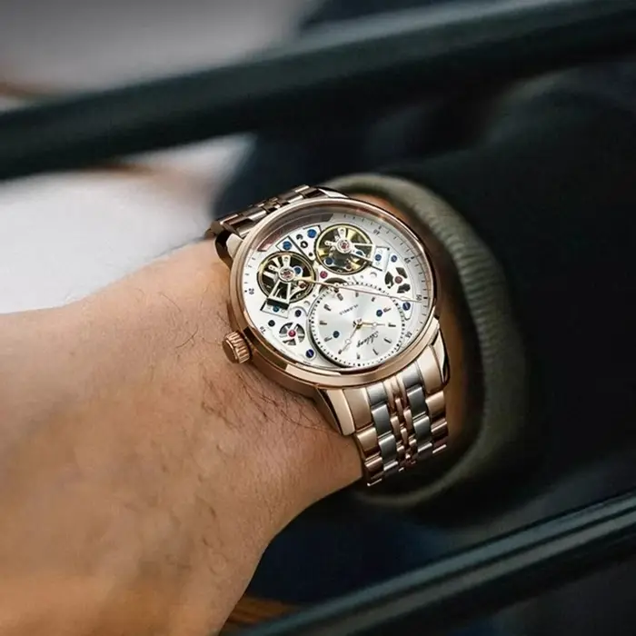 AILANG Montre mécanique automatique à double tourbillon pour hommes