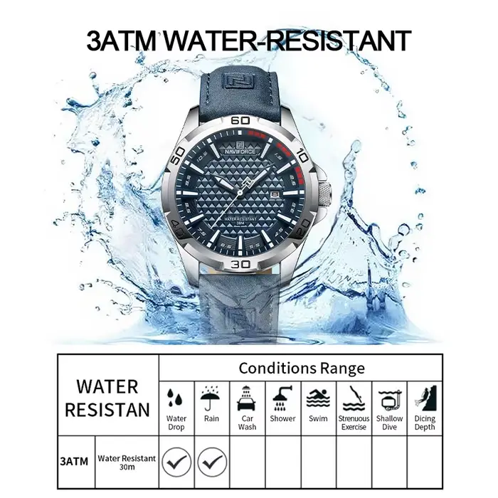 Montre NAVIFORCE à Quartz Hommes Sport Robuste Bracelet en Cuir Occasions Spéciales Aventuriers