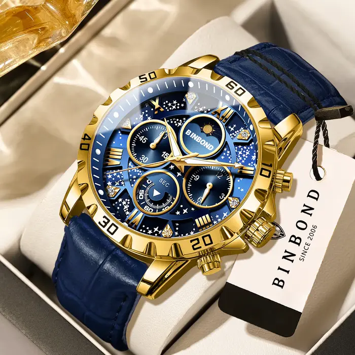 Montres-bracelets à quartz authentiques et précises BINBOND pour hommes
