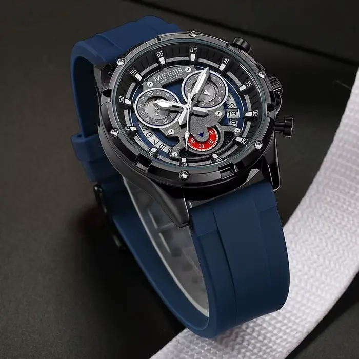 MEGIR nouvelles montres de Sport pour hommes mode chronographe montre-bracelet à Quartz avec bracelet en Silicone aiguilles lumineuses calendrier étanche