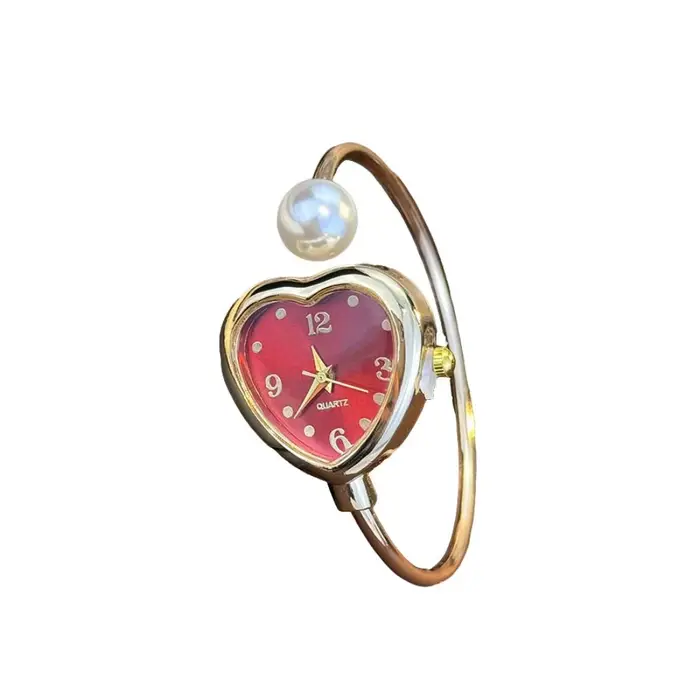 Montre élégante à cadran en forme de cœur avec perles