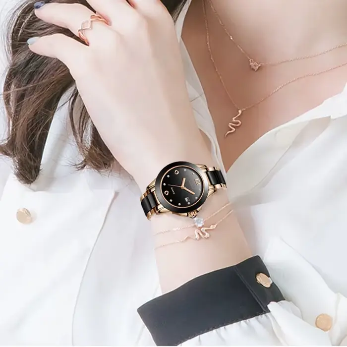 Montre en céramique LIGE pour femmes, résistante à l'eau, avec mouvement quartz, bracelet ajustable, pour toutes occasions spéciales