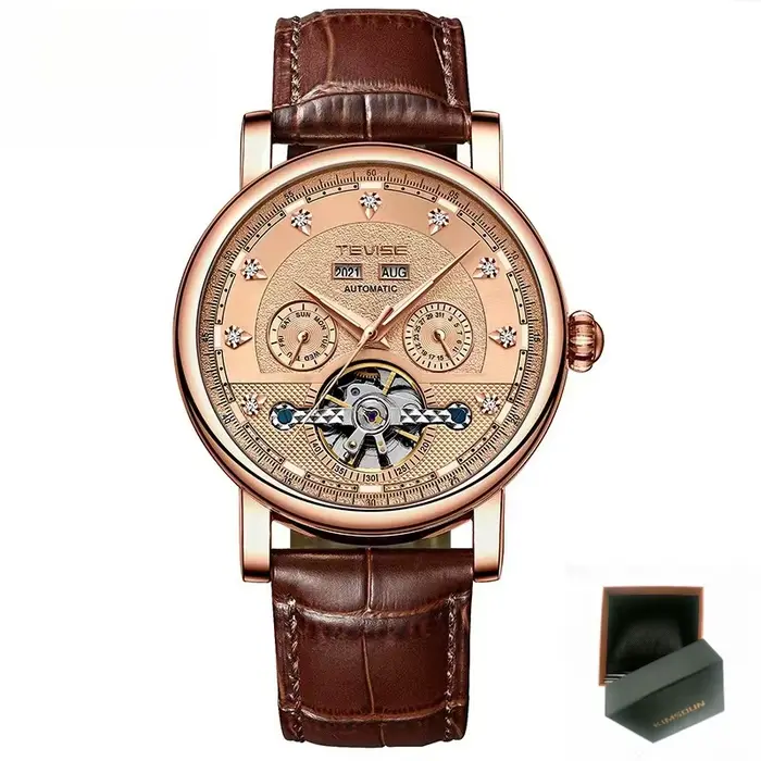 Montre mécanique automatique élégante avec calendrier lumineux pour hommes, idéale pour les voyages 