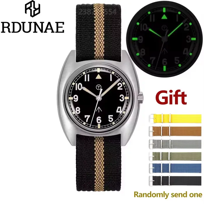 RDUNAE RA02 montre à Quartz militaire K1 verre minéral acier inoxydable montres lumineuses Vintage G10 36mm hommes montre-bracelet reloj hombre