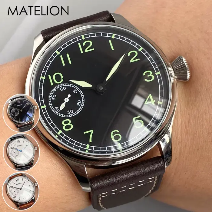 Montre rétro Tandorio avec mouvement manuel pour hommes, boîtier en acier inoxydable, bracelet en cuir pour occasions spéciales et tous les jours