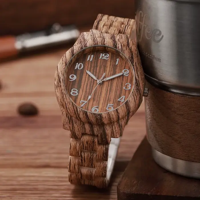 Montre à quartz à motif en bois pour femme