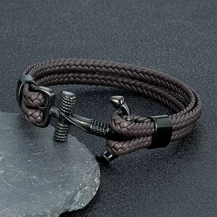 Bracelet en acier inoxydable ancre tissé à la main multicolore pour homme et femme occasions spéciales style marin