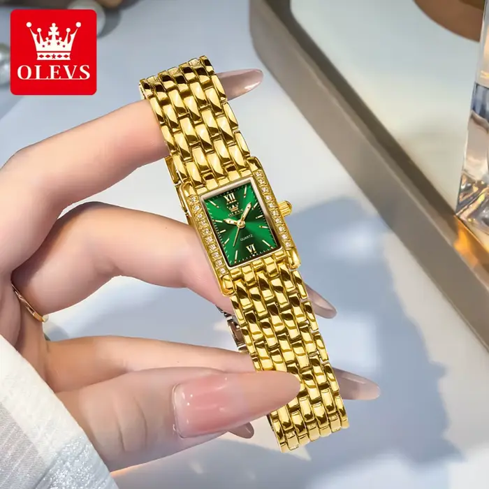 OLEVS 3700 élégant mode or femme montres en acier inoxydable carré montre à Quartz étanche Laides