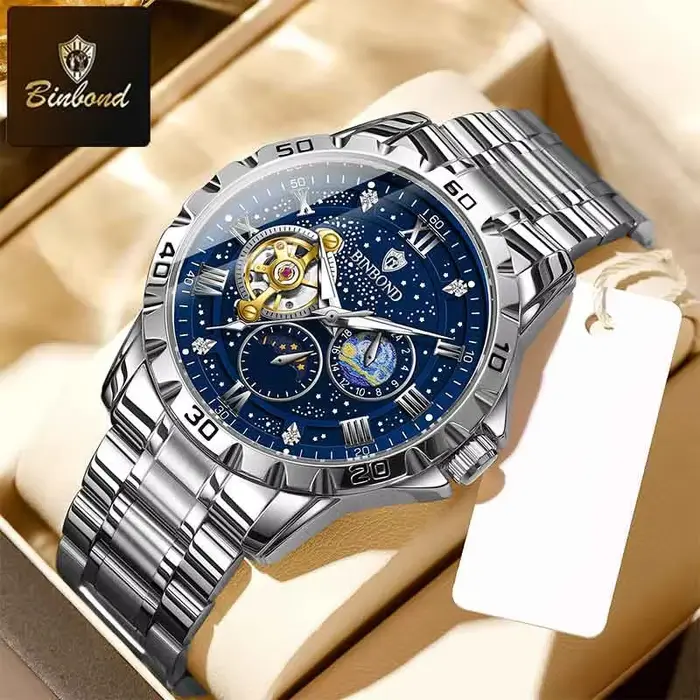BINBOND nouveau luxe hommes montre mécanique automatique Phase de lune