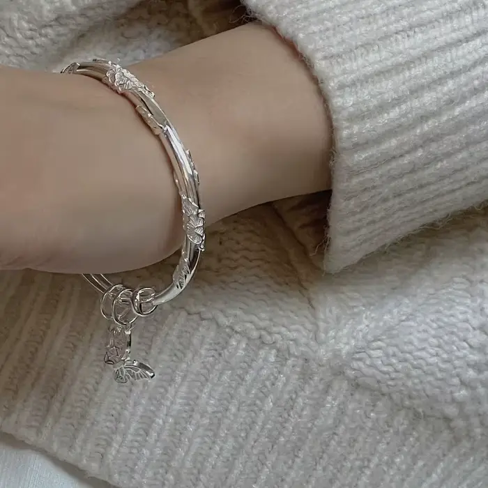 Bracelet papillon réglable en argent regardé 925 pour femme