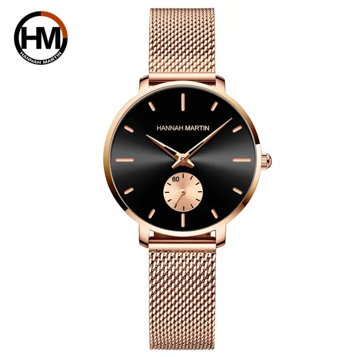 HANNAH MARTIN marque femmes montre cadran en or Rose 33mm bracelet en maille d'acier inoxydable décontracté mode