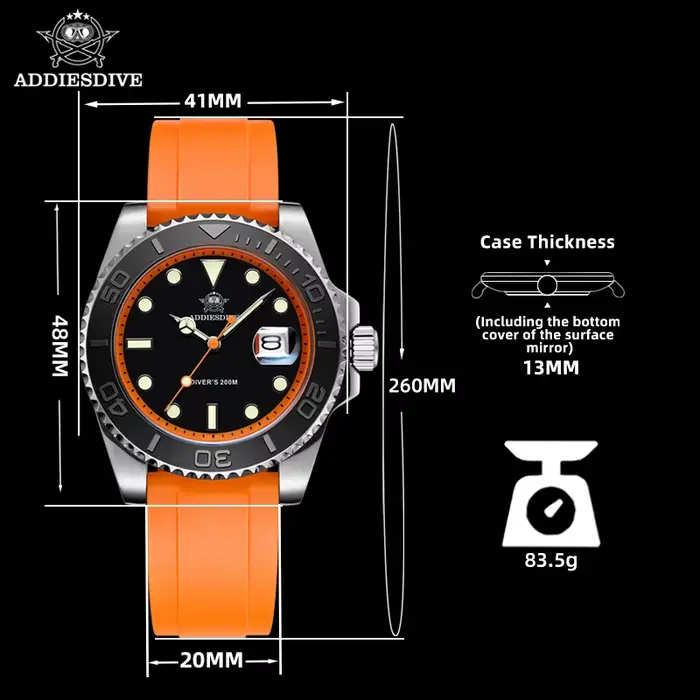 ADDIESDIVE montre à lunette rotative pour hommes 41mm