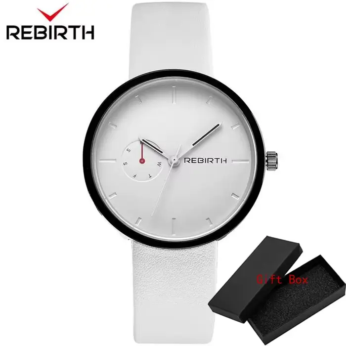 Rebirth-Montre-bracelet à quartz avec bracelet en cuir pour hommes et femmes, montres décontractées 
