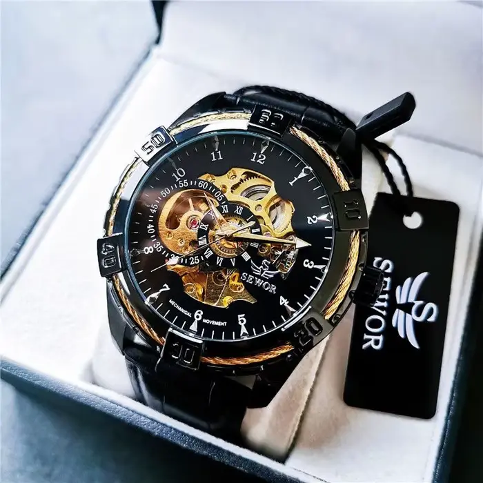 Nouvelle montre mécanique automatique haut de gamme avec design creux double face pour hommes