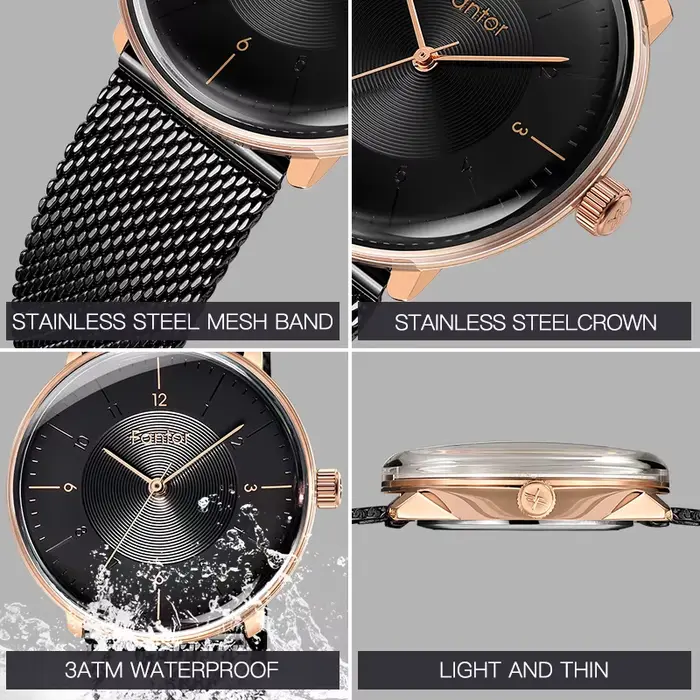 Montre Fantor élégante quartz pour femmes occasion spéciale style mode et décontracté argent blanc or noir