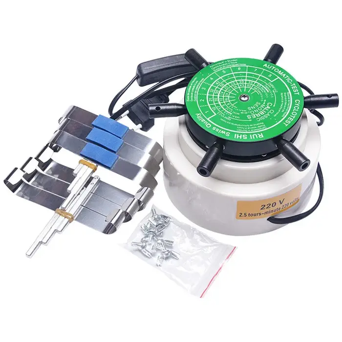 Machine de remontage automatique Cyclotest pour montres mécaniques 220V 110V outil de test et calibrage de précision avec 6 bras en métal et plastique noir ou bleu
