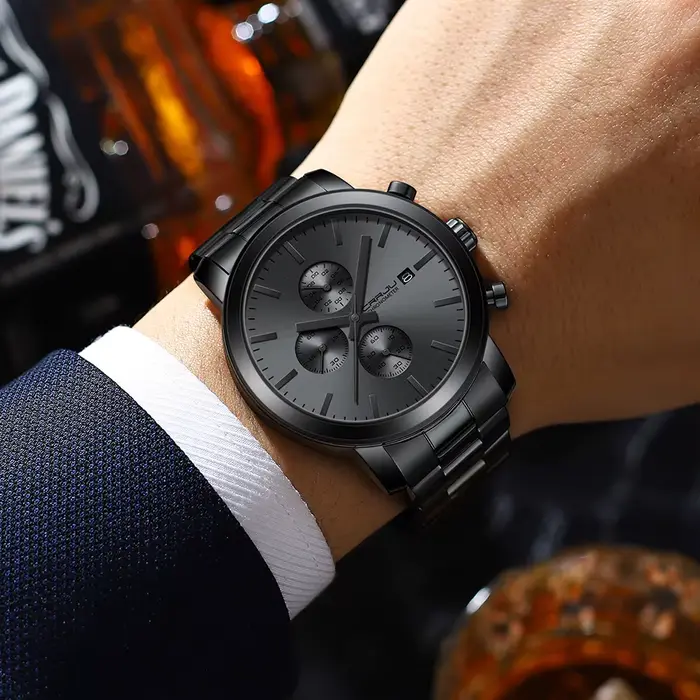 CRRJU montre hommes en acier inoxydable chronographe montres