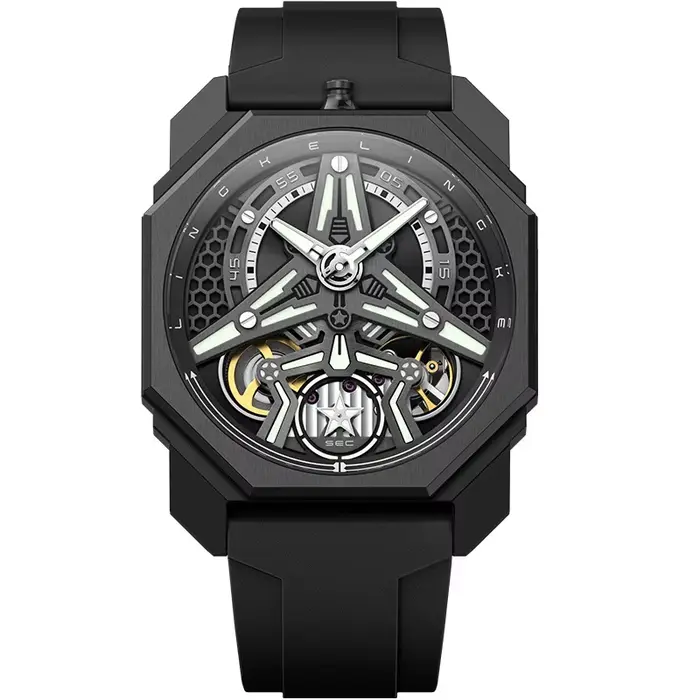 Montre automatique de conception de chasse pour hommes, marque de luxe, squelette mécanique, pentagr