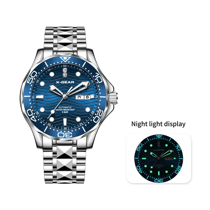 Montre automatique mécanique pour homme en acier inoxydable avec lunette en céramique et aiguilles lumineuses