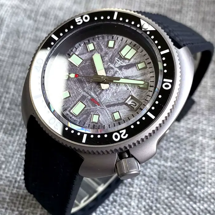 Tandorio titane matériel tortue montre automatique hommes 200M étanche vadrouille cadran 120 clics lunette bande tropicale plongeur Reloj Hombre